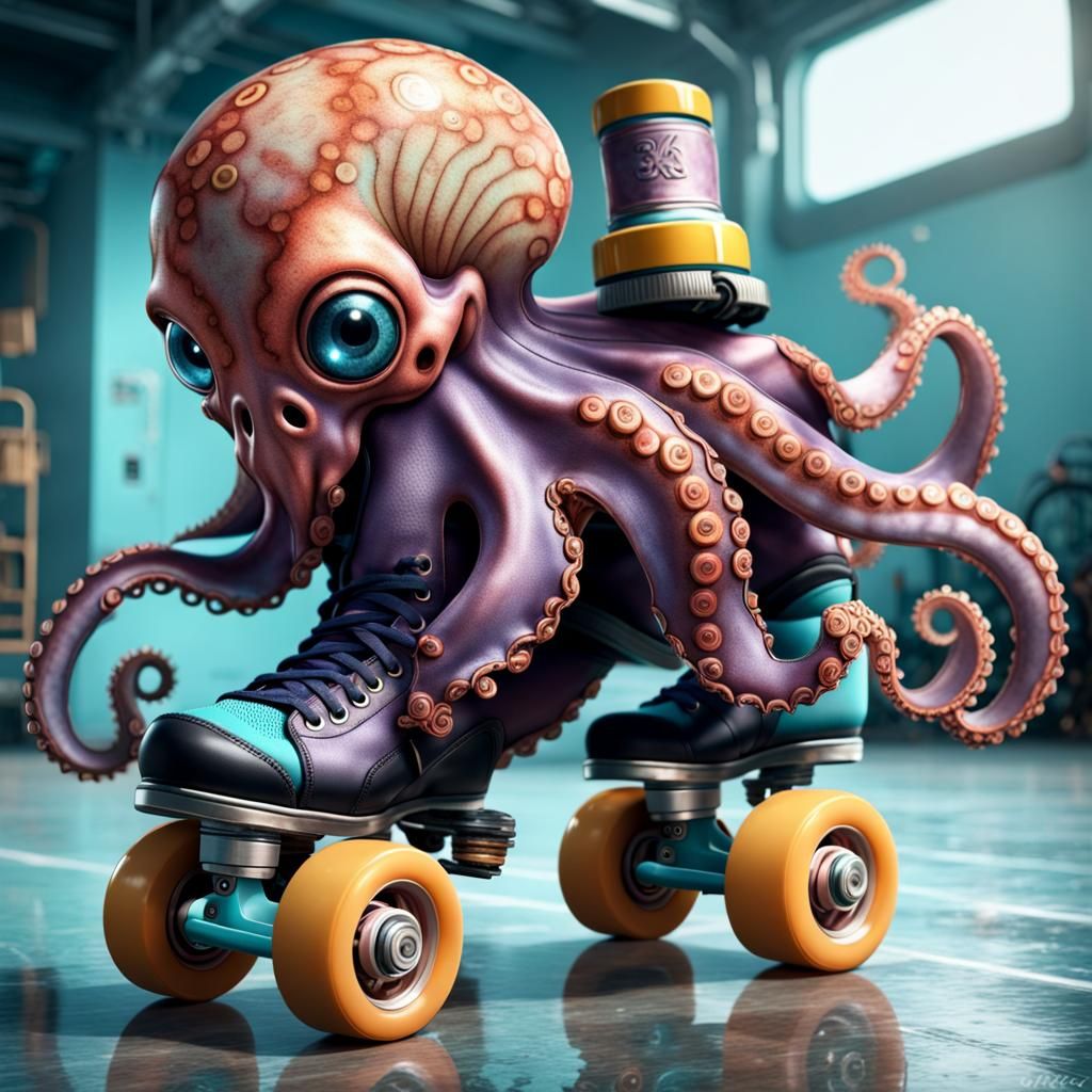 octopus wearing roller skates
