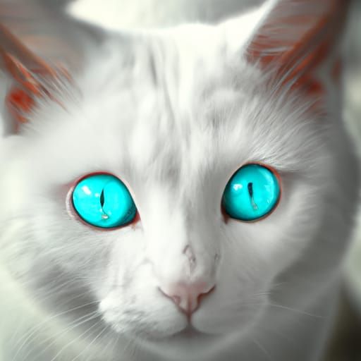 Beautiful White Cat with Turquoise Eyes, Hyperrealistic