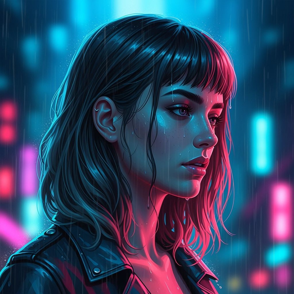 Cyberpunk Woman in Neon Rain