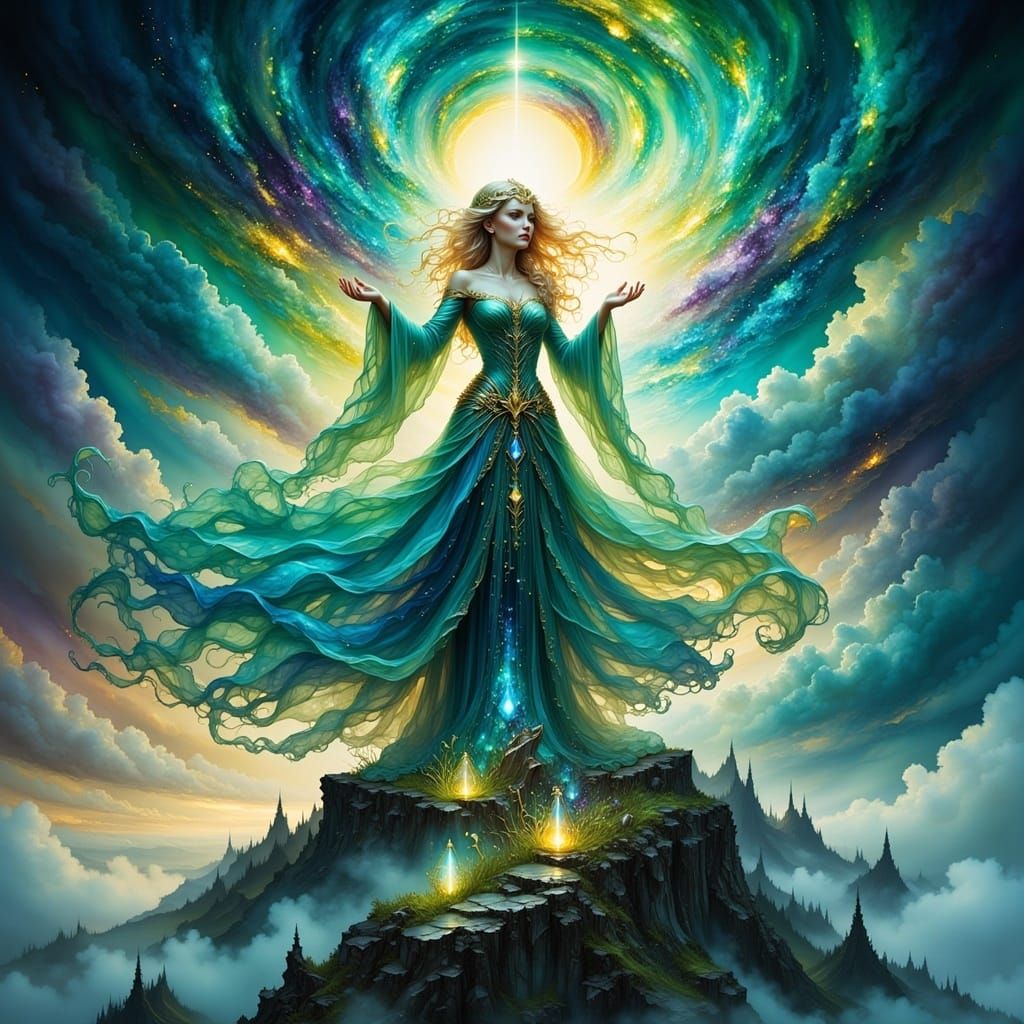 Mystical Sorceress Summons Magic: Alcohol-Ink Style