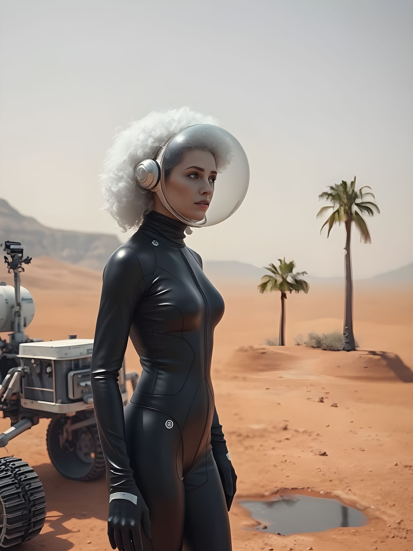 Martian Oasis with Rover in NASA Photo Style