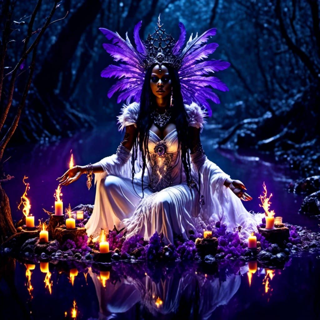 Voodoo Priestess Casting Magic in the Bayou