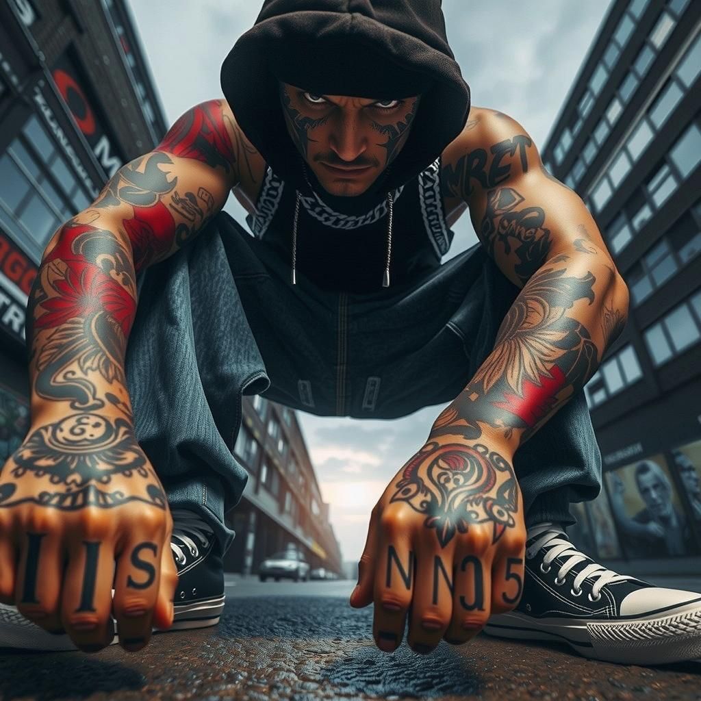 Aggressive Ghetto Gangster in a Surreal Cinematic Scene