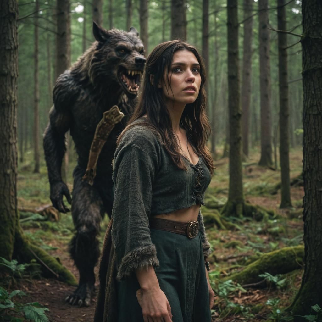 Werewolf in Viking Era Woods: Cinematic Film Still