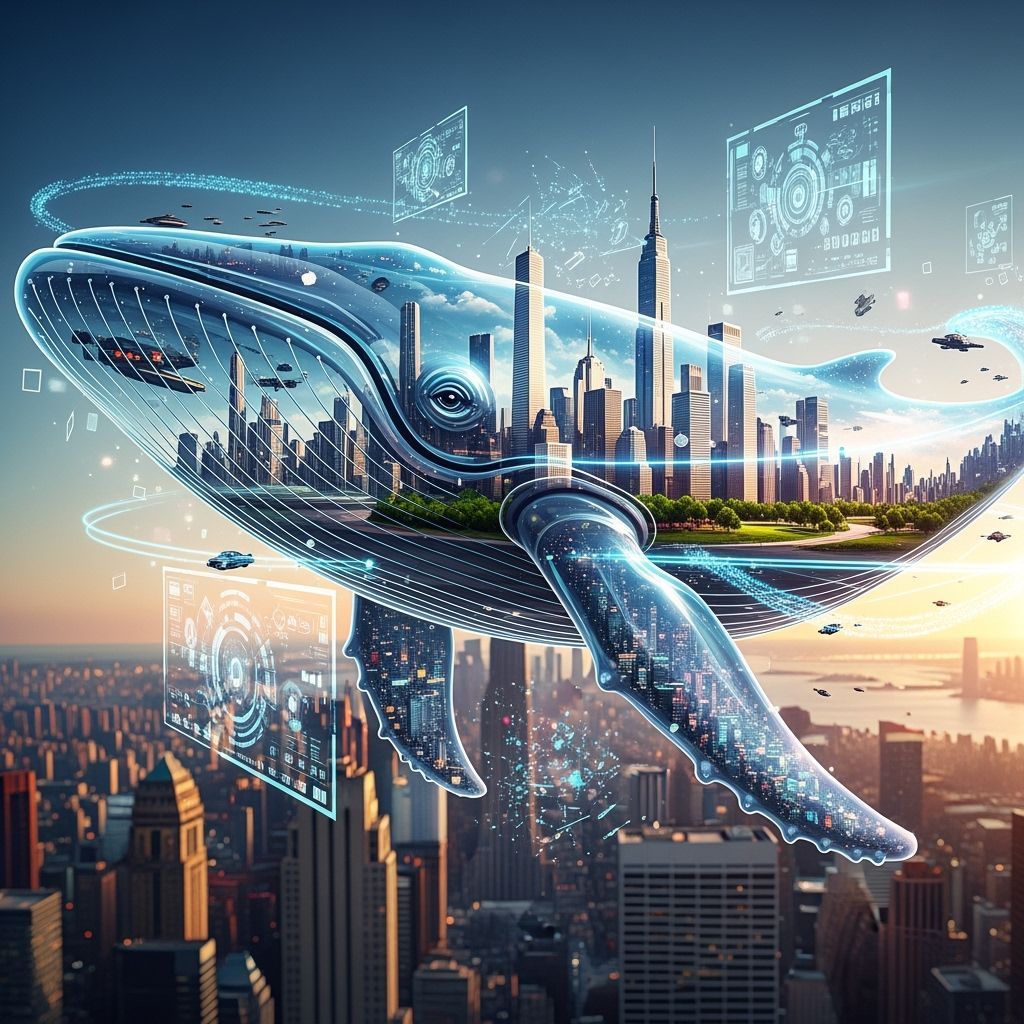 Giant Glass Whale With Futuristic City Inside, Digital Art
