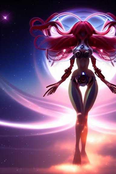 Biomechanical Goddess in Deep Space: Digital Illustration