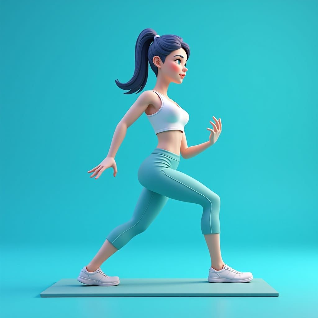 Wellness Warrior in Vibrant Blue-Green Cartoon Style