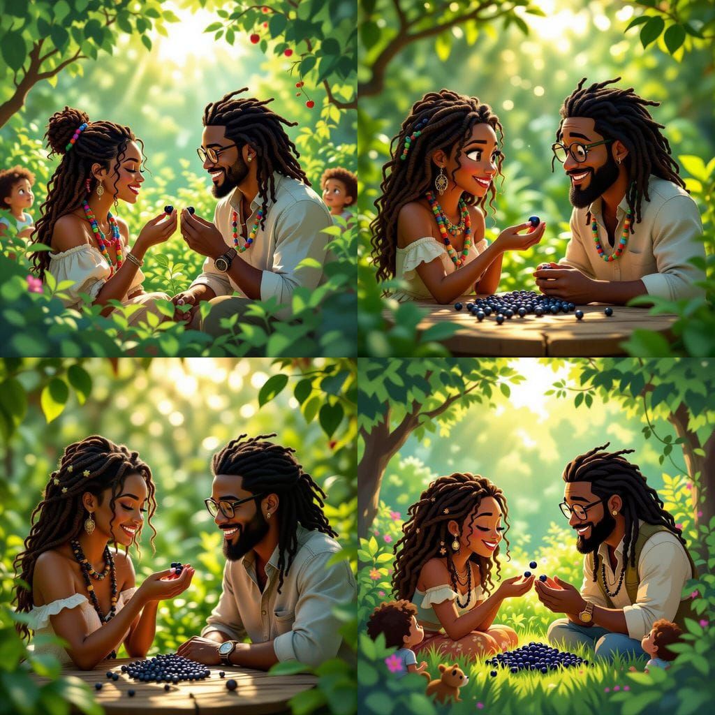 Pixar-Style Garden of Eden Scene with Radiant Couple