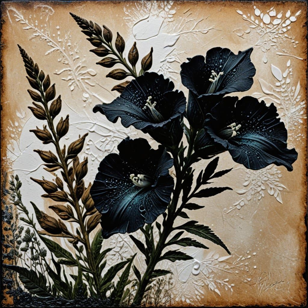 Textured Scratchboard Snapdragon with Encaustic Wax Finish