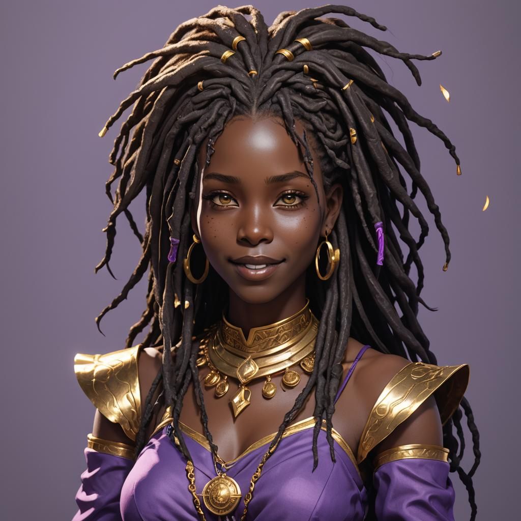 Beautiful Black Woman with Gold Eyes: 3D Anime Art