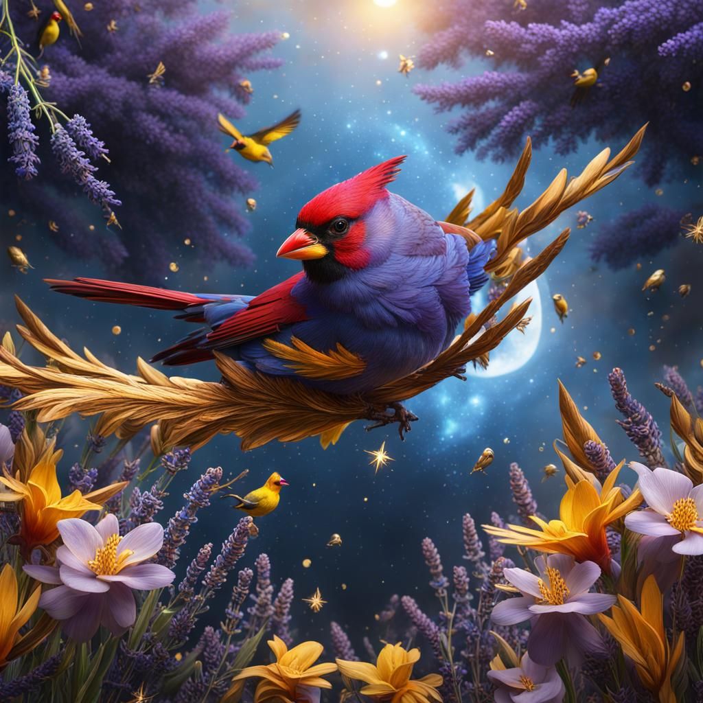 Hyper-Detailed Birds in Galaxy Swirls, 3D Render