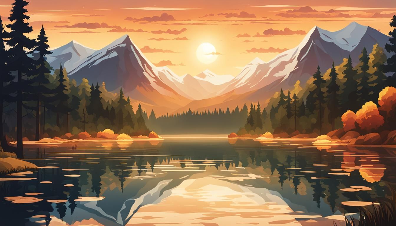 Peaceful Forest Lake at Sunset
