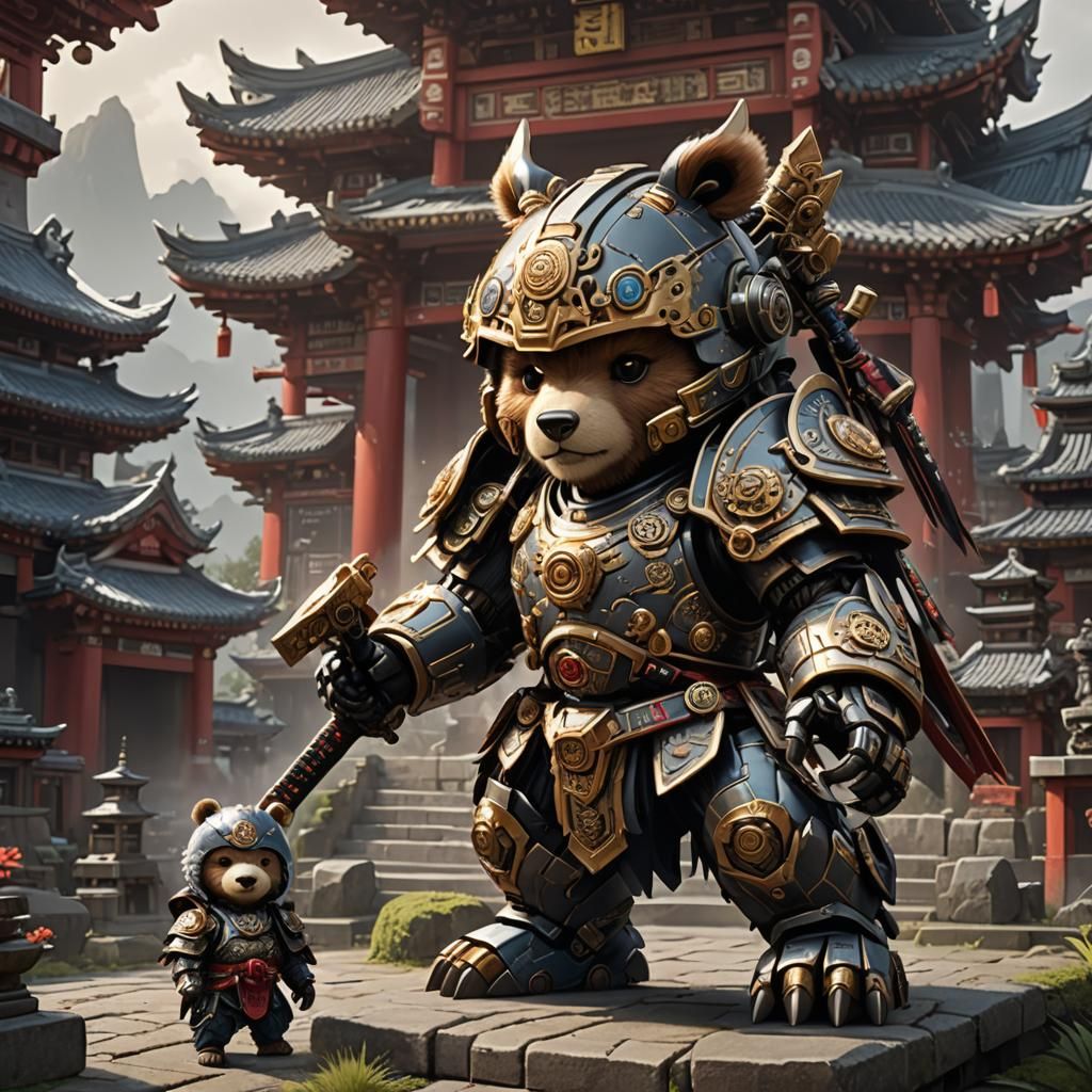 Samurai Mecha-Bear Guardian in Digital Matte Painting