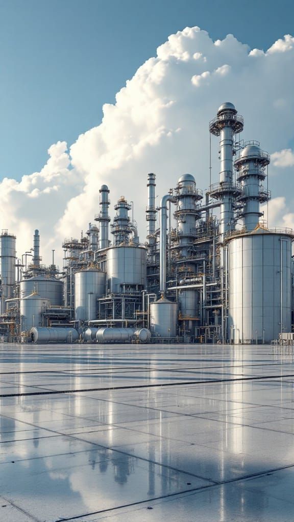 Industrial Chemical Plant Reflecting Clear Sky