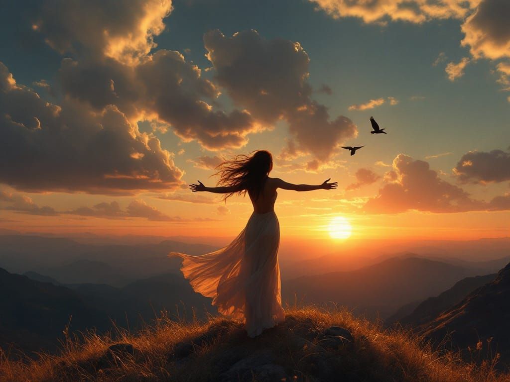 Mountain Sunset: Luminous Landscape Painting