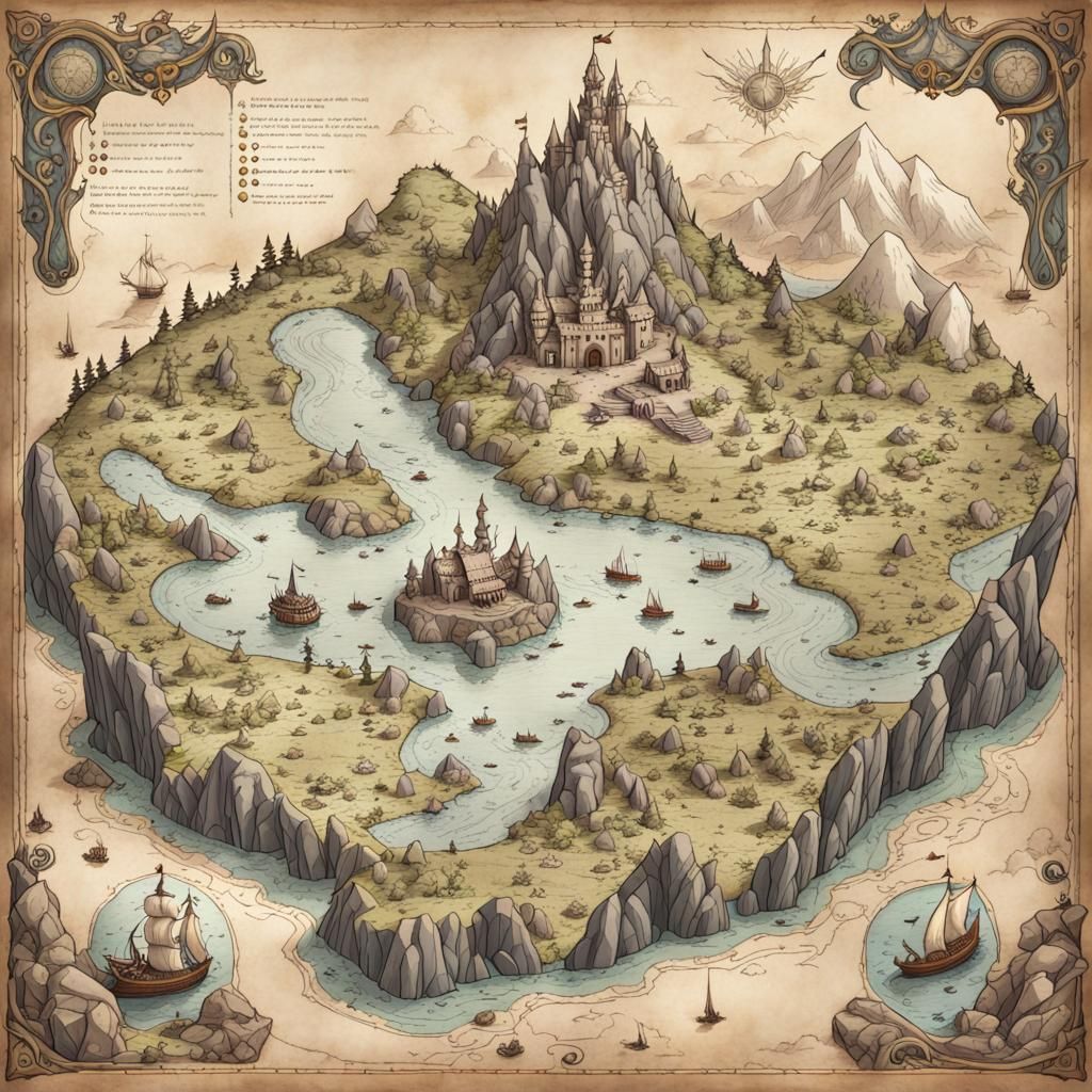 Detailed Fantasy Treasure Map of a Lost Island