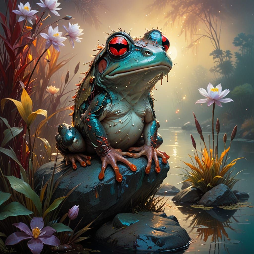 Hyper-Realistic Frog in Autumnal Twilight
