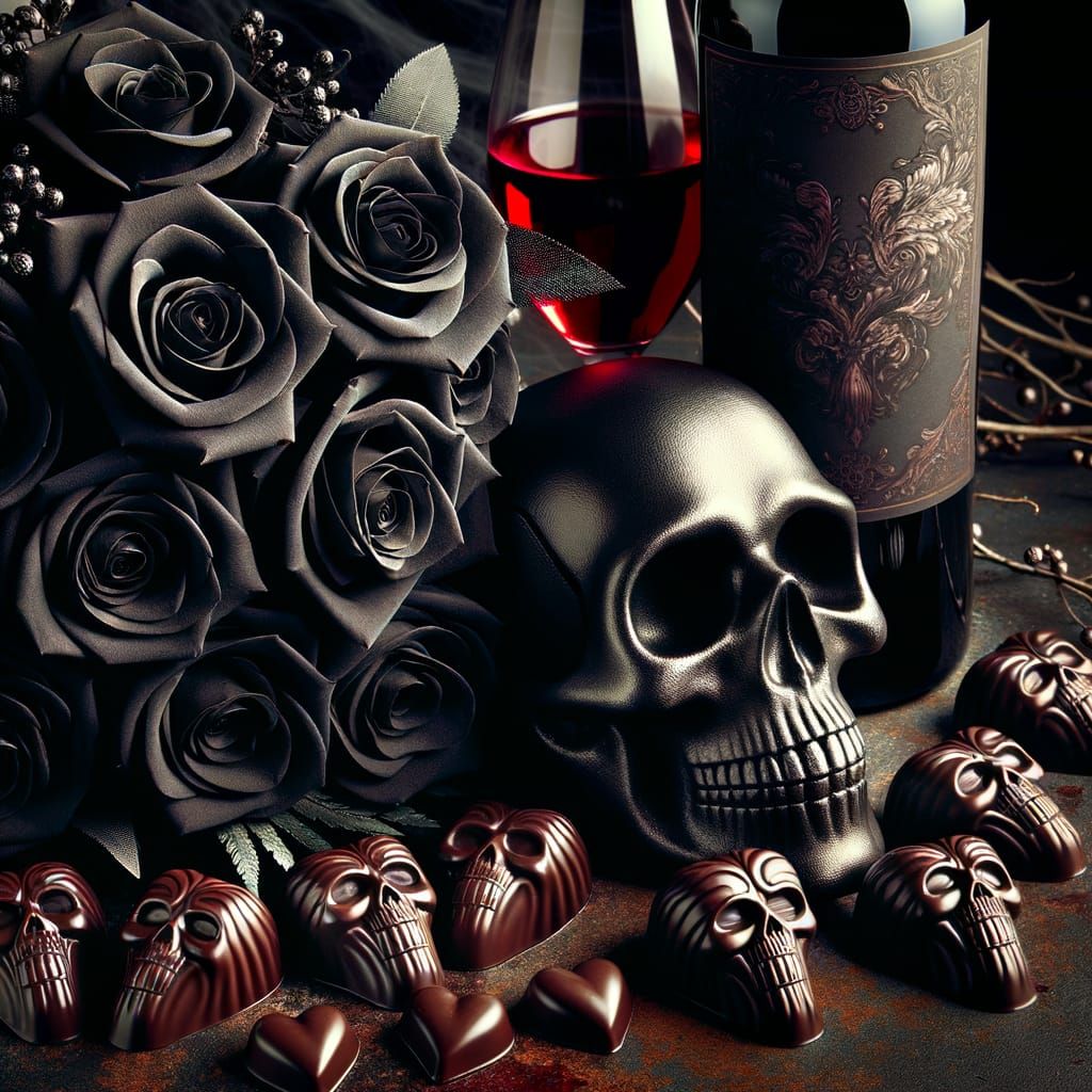 Gothic Valentine: Black Roses & Skull Chocolates