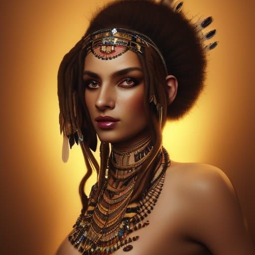 Egyptian Tribal Queen Portrait in Hyperdetailed Style