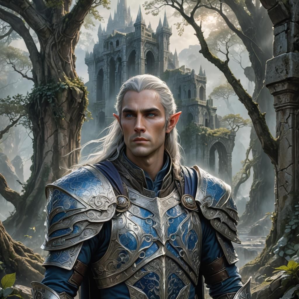 High Elf Soldier in Mist-Shrouded Ruins