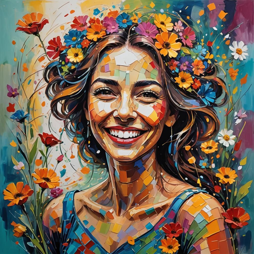 Joyful Expressionist Portrait in Abstract Style
