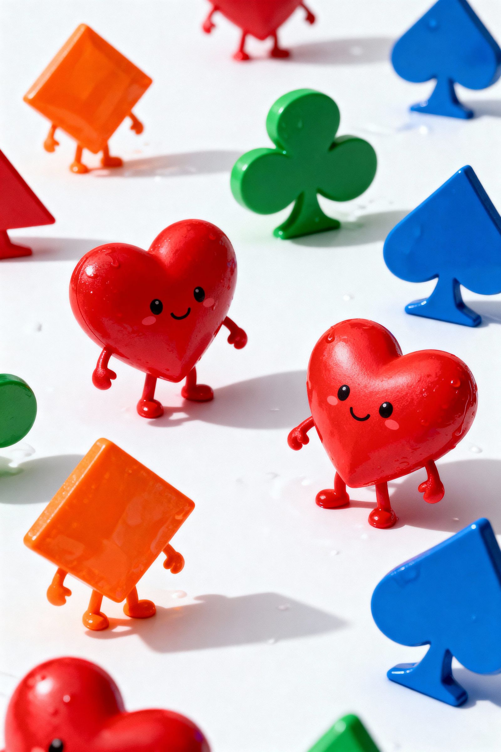 Cute Heart, Diamond, Club, Spade Creatures in Splash Art Sty...