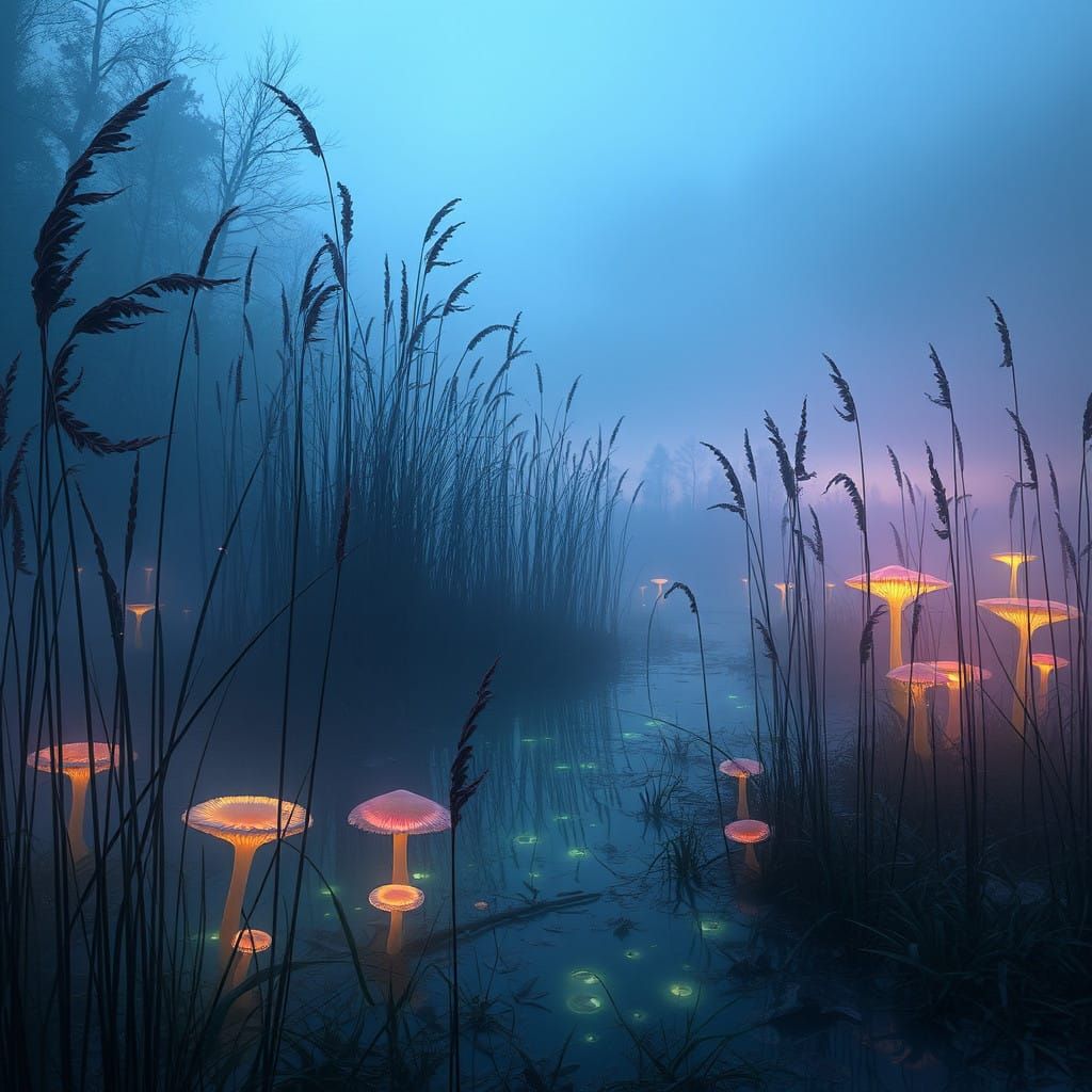 Surreal Wetland Landscape in Ethereal Glow