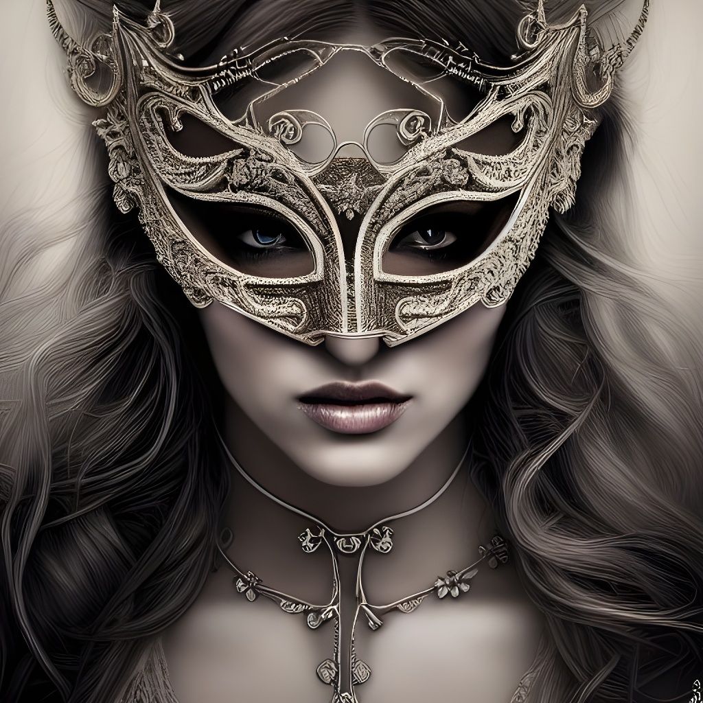 Elegant Woman in Masquerade Mask, Detailed Photography