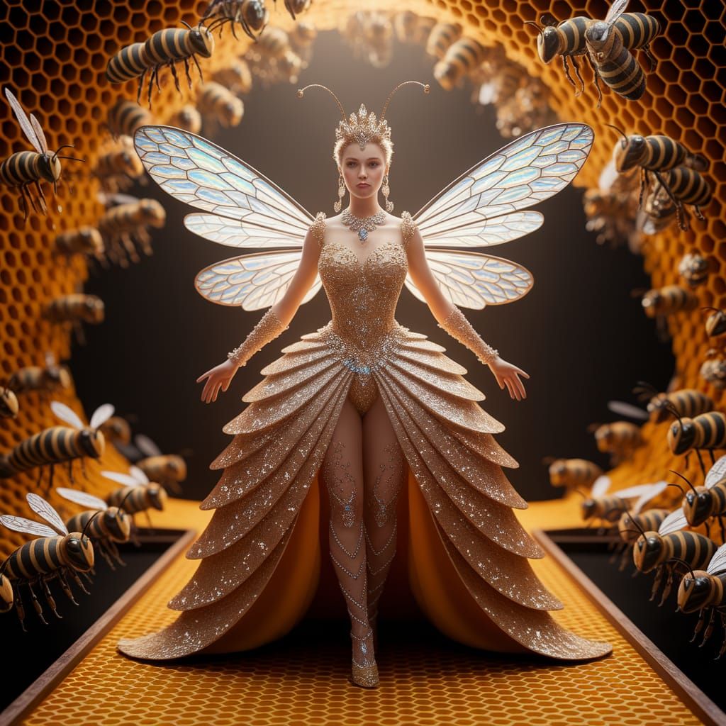 Regal Honey Bee Queen Takes Center Stage in Dazzling Hive Sp...