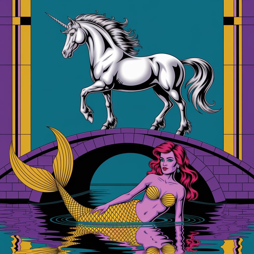 Mermaid and Unicorn in Bold Pop Art Style