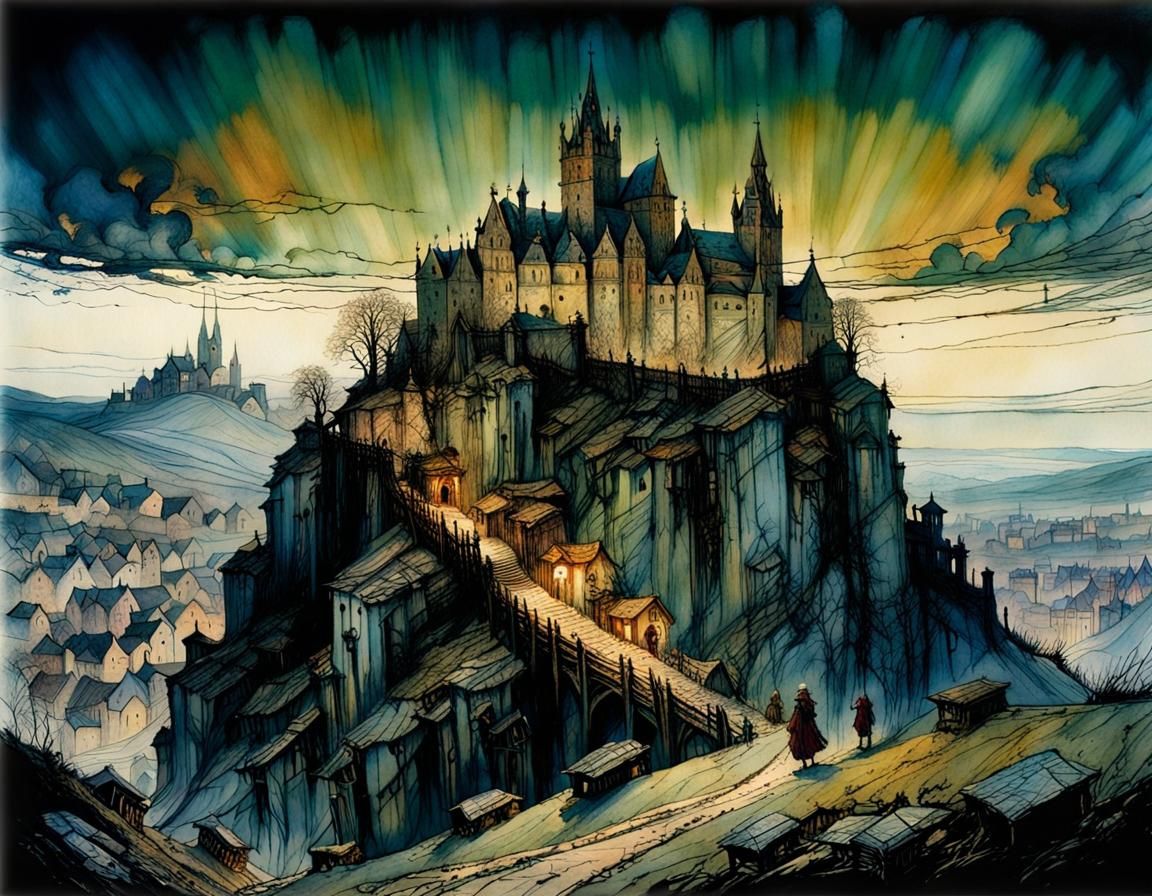 Medieval City on a Hill: Detailed Art