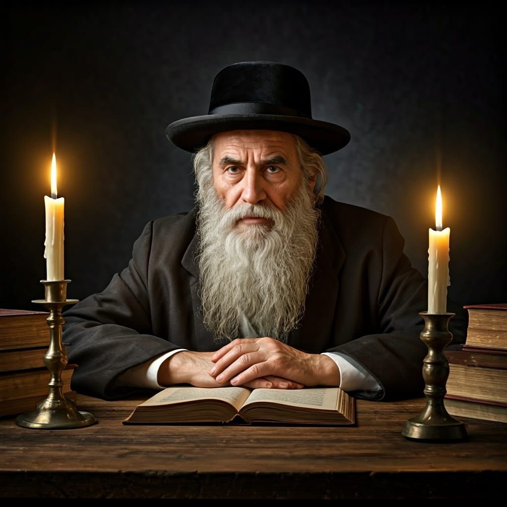 Rabbi Illuminated by Candlelight in Gothic Art Style