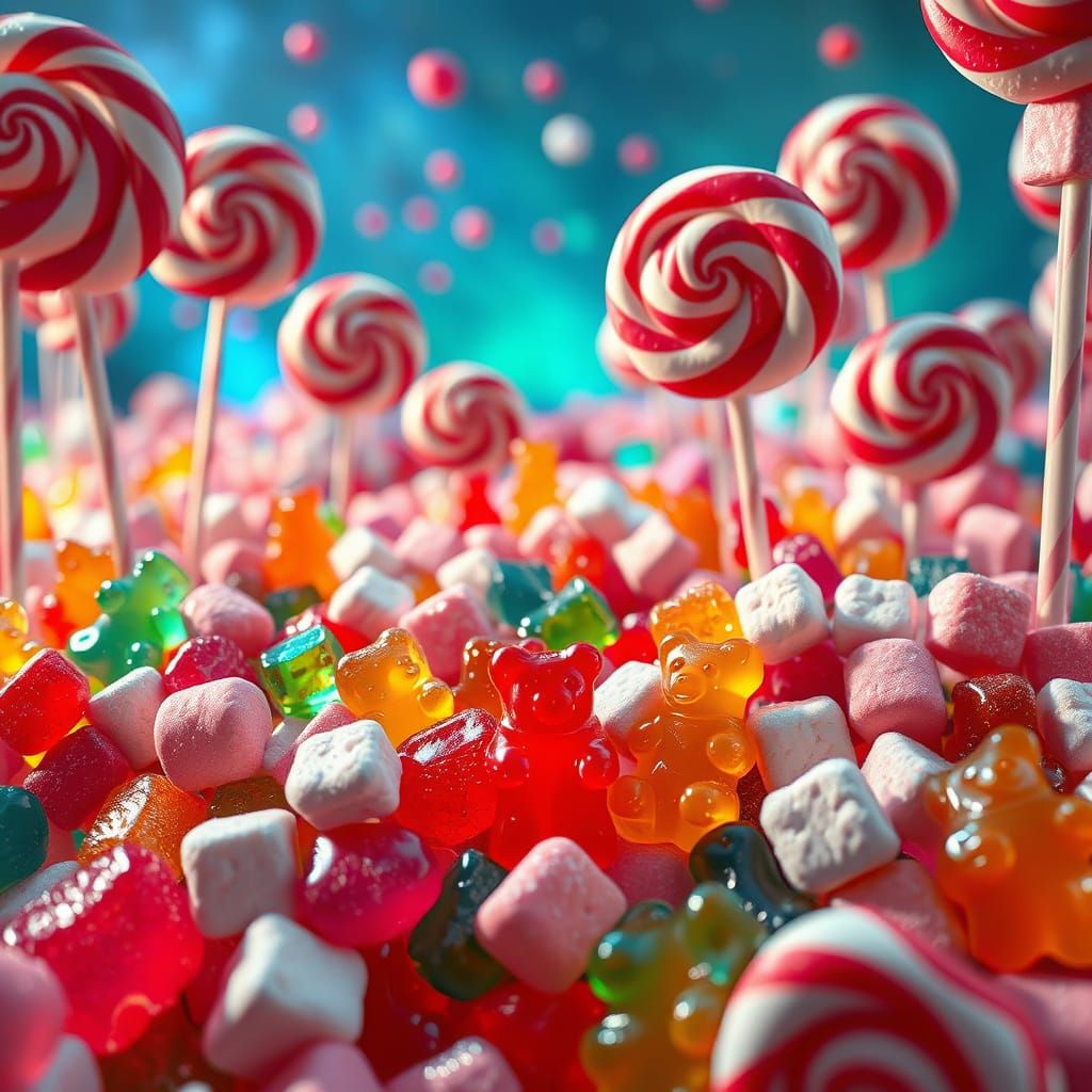 Vibrant Candy World Landscape with Hyperrealistic Textures