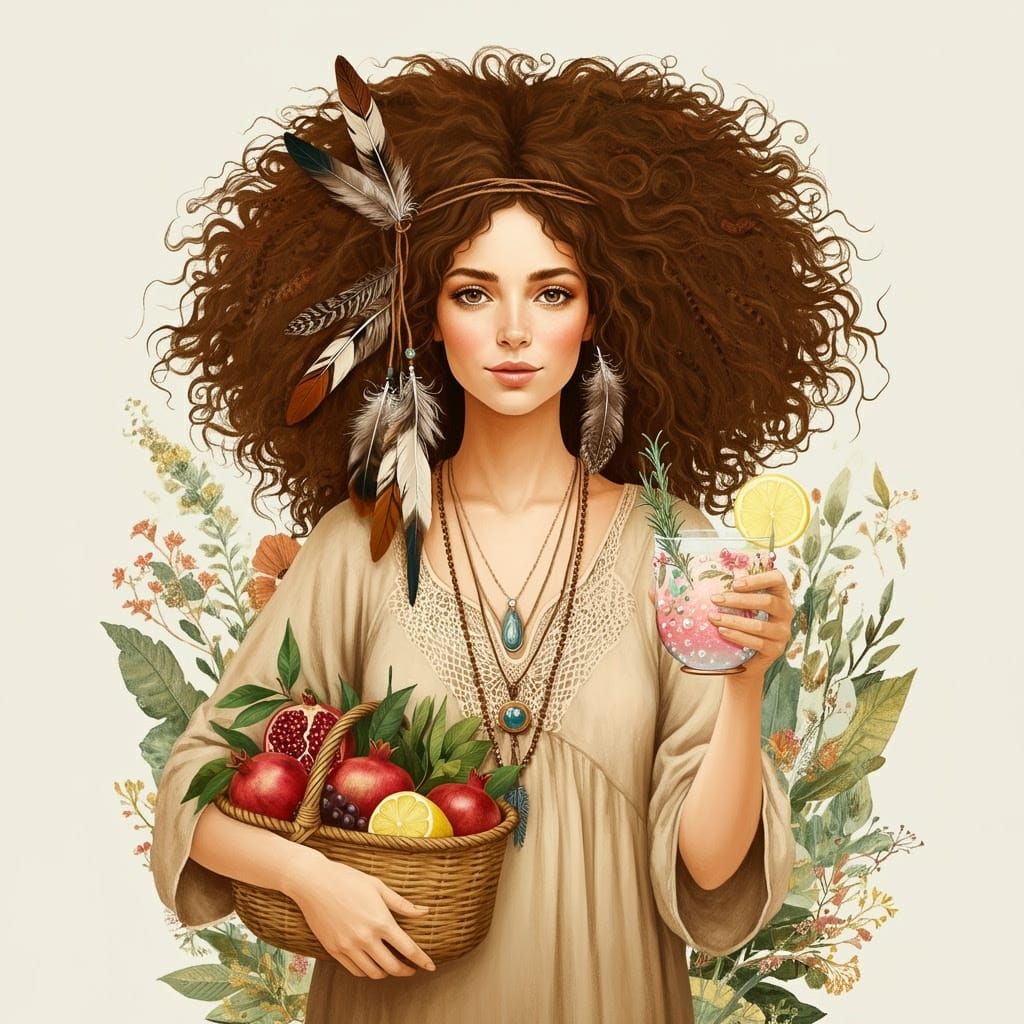 Whimsical Boho Goddess in Vibrant Forest