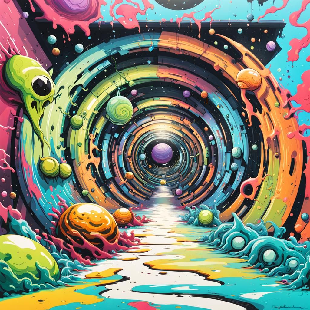 Rick and Morty Inspired Graffiti Art in Space