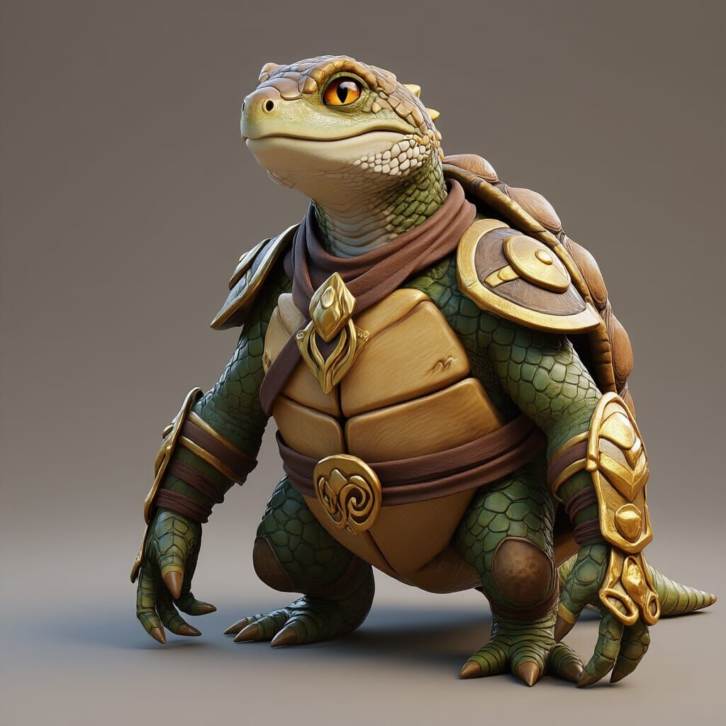 Armored Turtle Warrior in 3D Anime Style