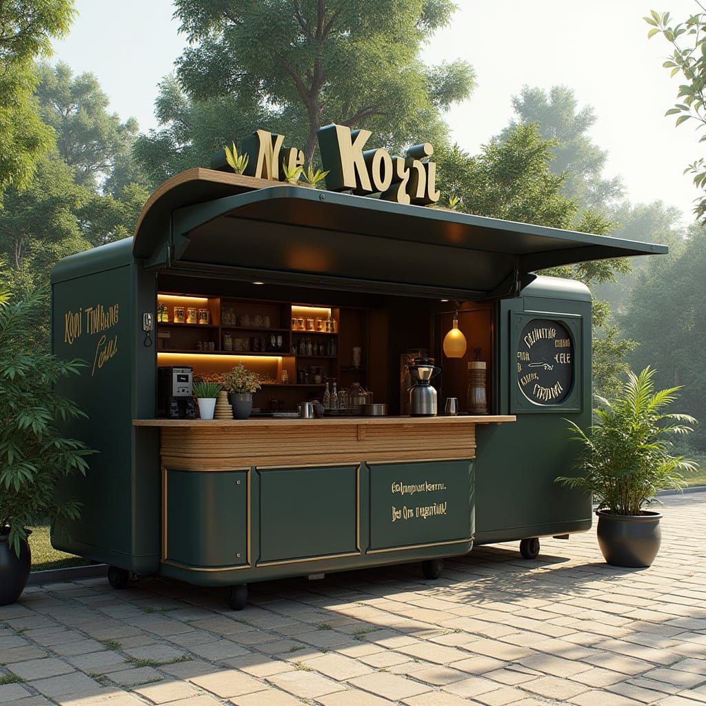 Modern Coffee Booth with Eco-Friendly Vibe and Vibrant Atmos...