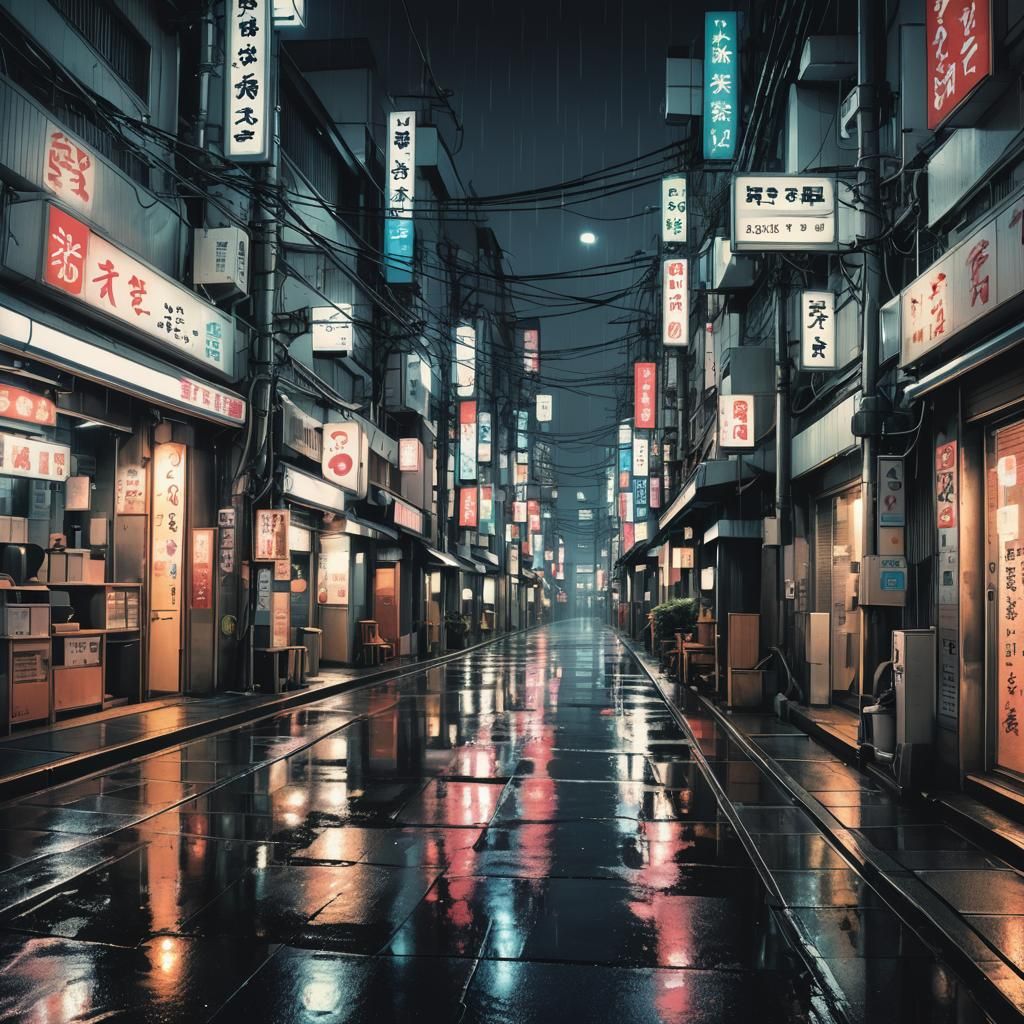 Futuristic Tokyo Side Street at Night in Manga Style