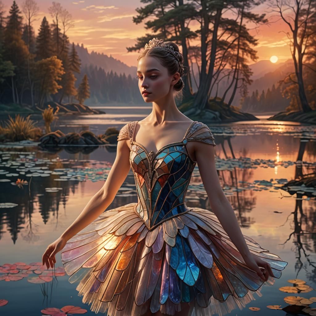 Swan Lake Ballerina in Art Nouveau Digital Painting