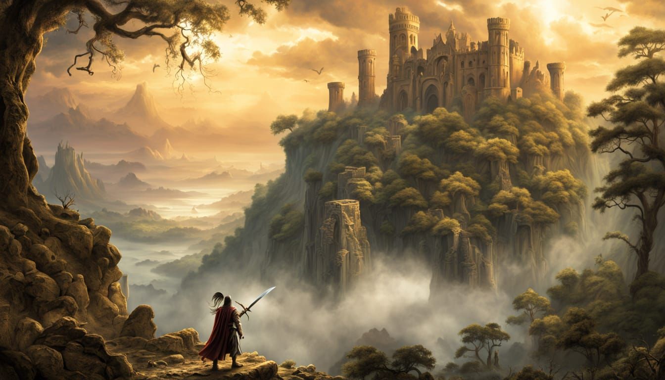 Mystical Warrior in Ancient Ruins, High Fantasy Scene