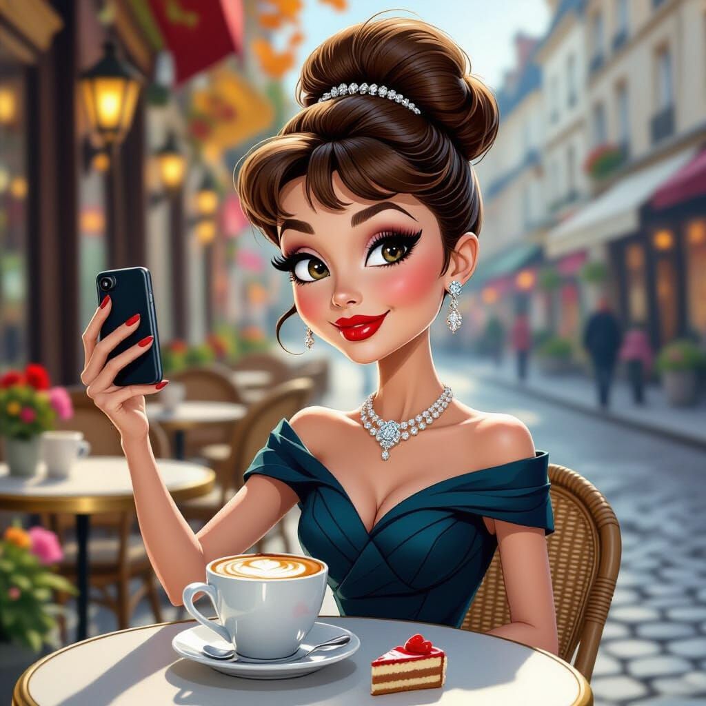 Audrey Hepburn 3D Caricature at French Cafe