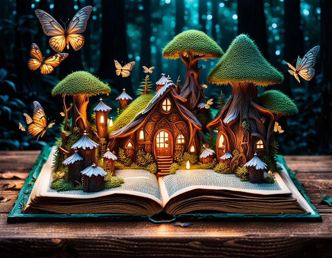 Magical Fairy Village Emerging from Fairytale Book