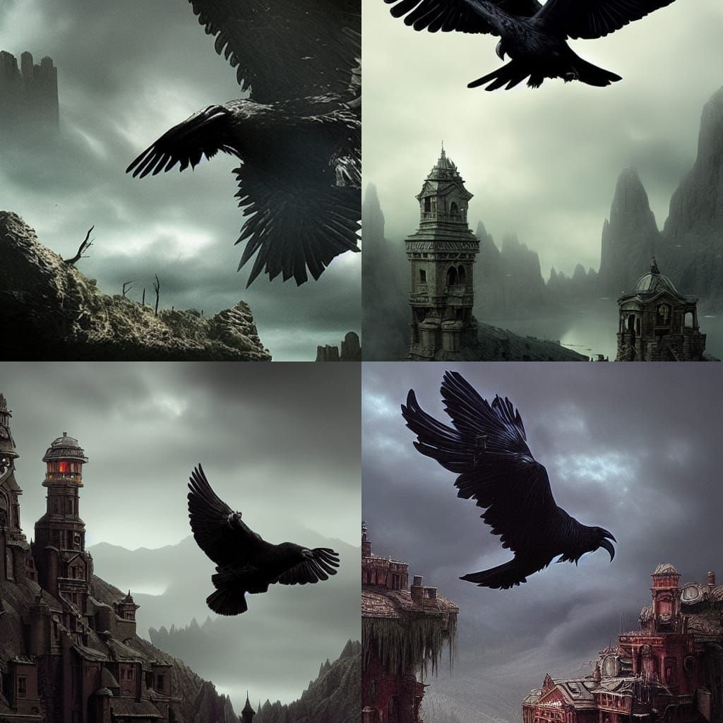 Dramatic Raven Calling: Epic Digital Matte Painting