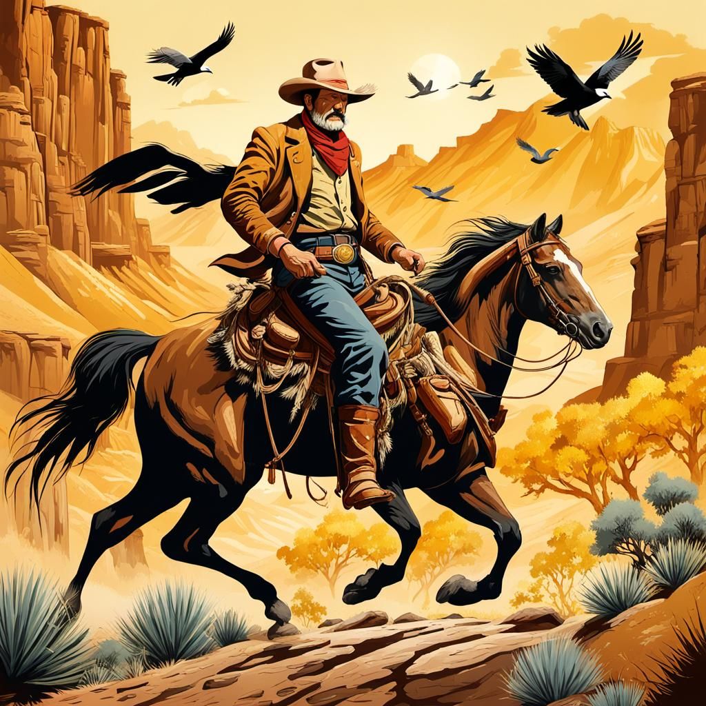 Gold Rush Man in Flourishing Wild West Landscape
