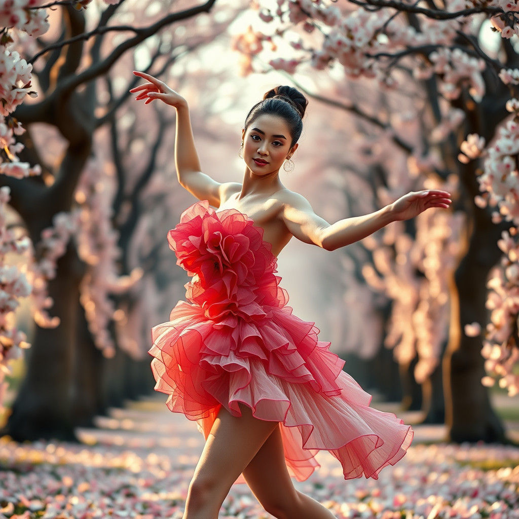 Ballerina in Cherry Blossom Grove: A Vision of Elegance