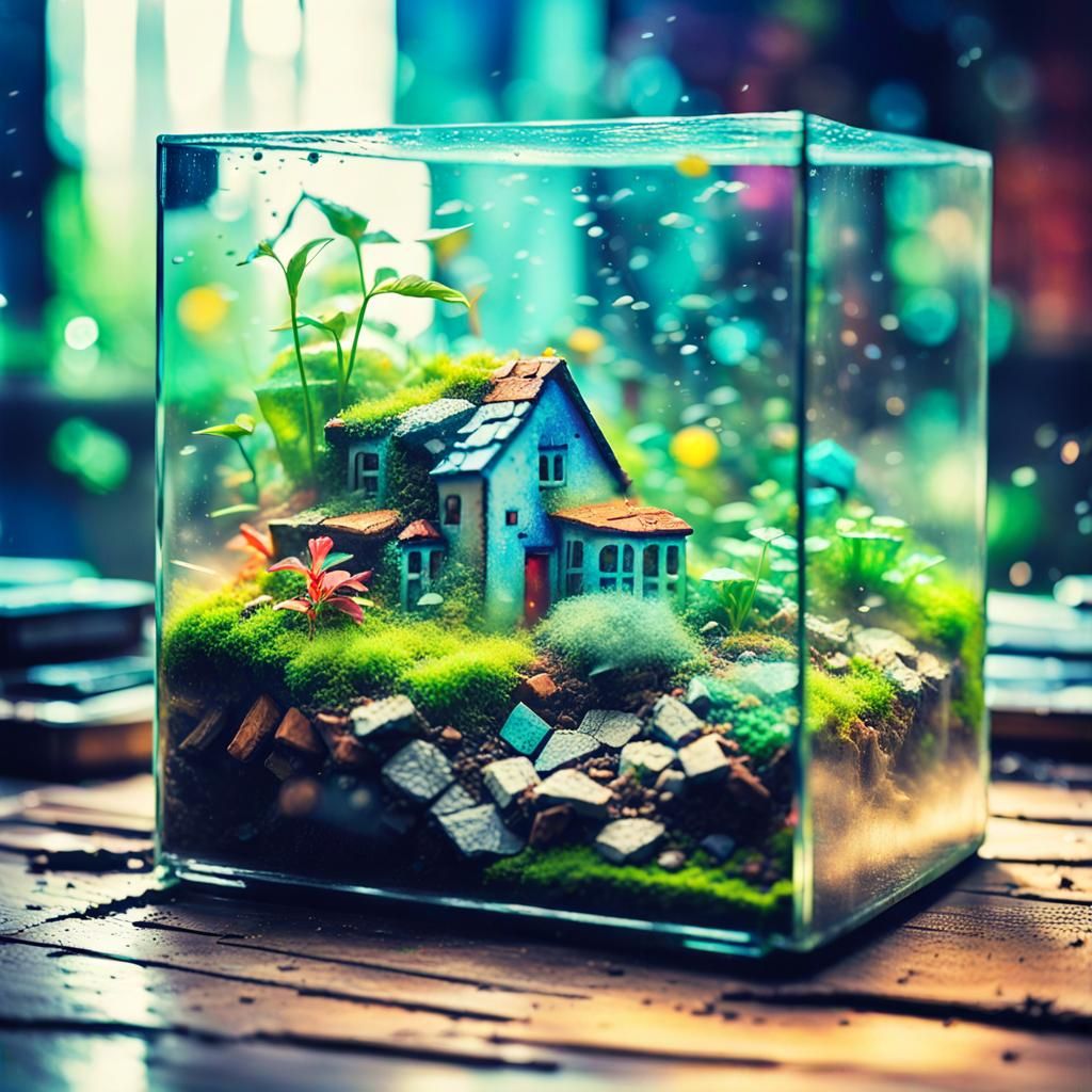 Overgrown Terrarium in Glitchcore Street Art Style