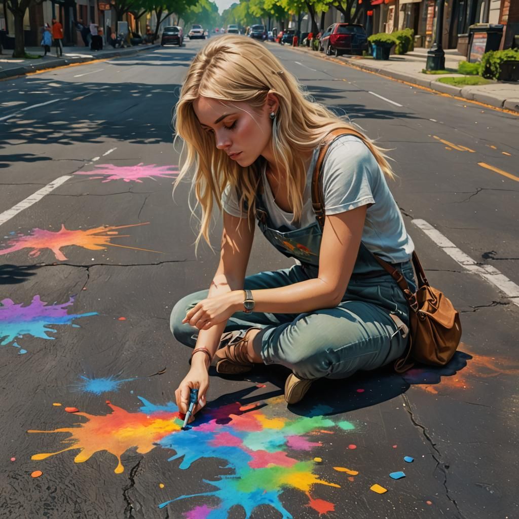 Woman Sketching Summer Scenery: Matte Painting Style