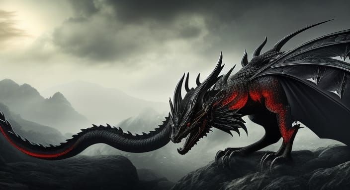 Ominous Black Dragon in Dark Fantasy Style