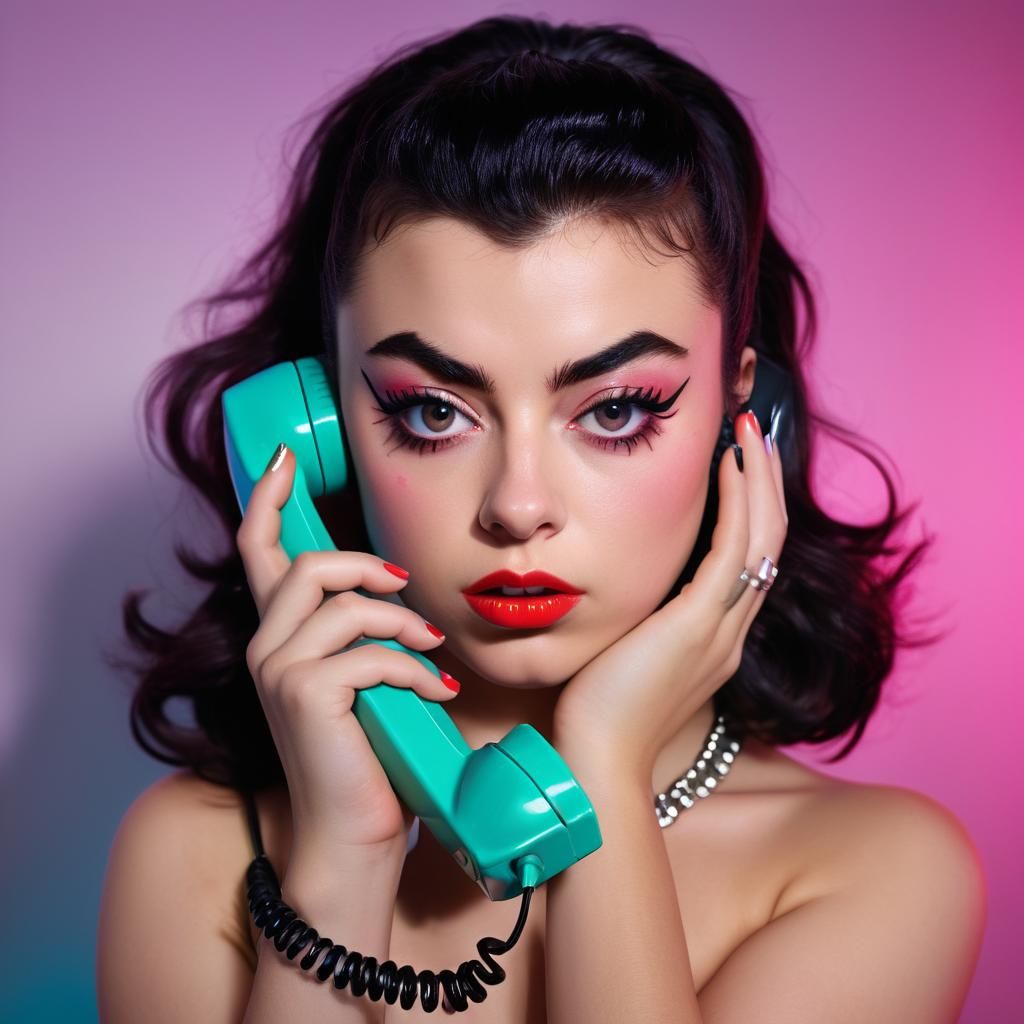 Charli XCX Portrait in 80s Music Video Style