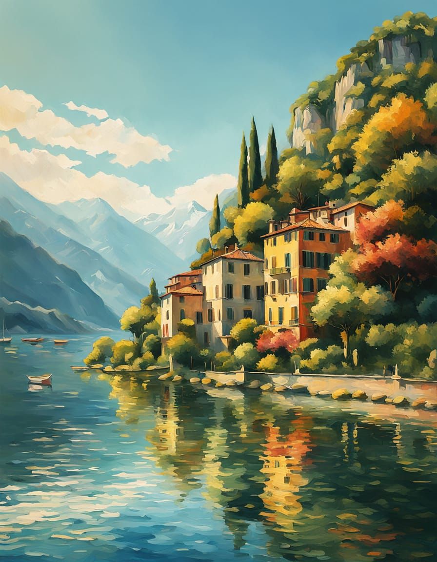Lake Como, Italy: Impressionist Landscape Painting